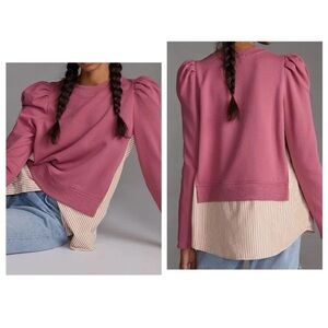 Anthropologie Pink Puff Sleeve Top